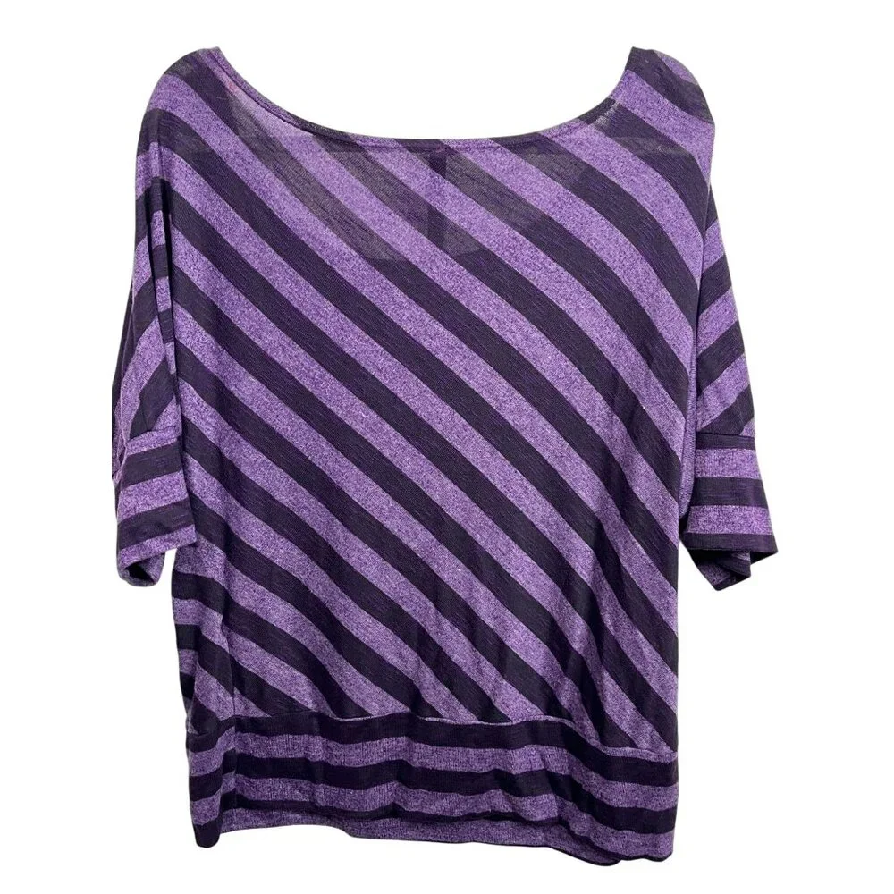 Andrea Purple Striped Top Womens Knit Shirt Dolman Short Sleeve Plus Size 3X - Picture 8 of 16